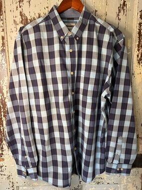 Haggar Men's Plaid Button-Down Shirt in Light Blue & Navy plaid